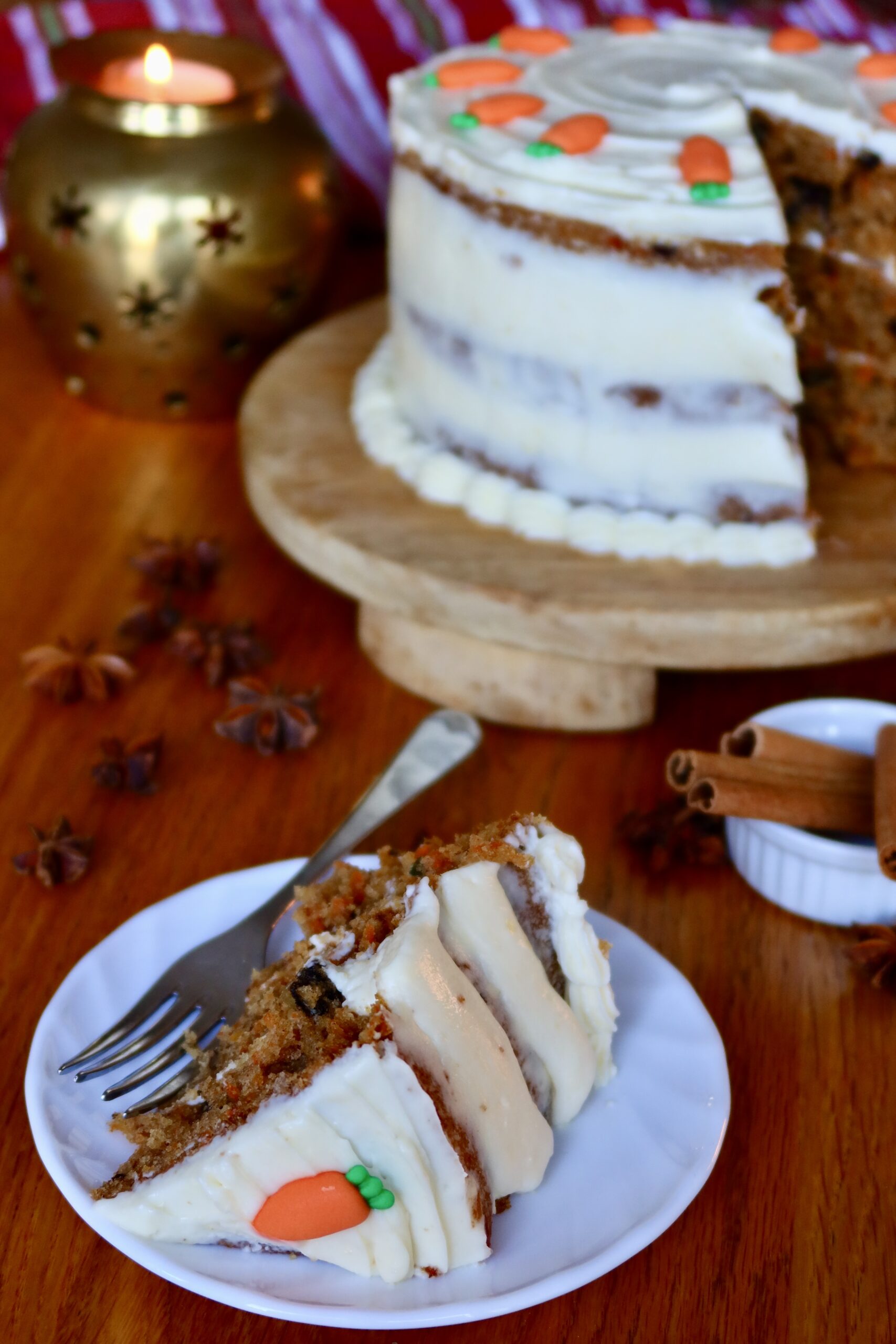 Carrot cake with slice